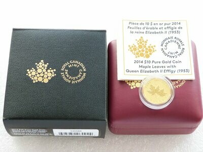 2014 Canada Maple Leaf $10 Gold Proof 1/4oz Coin Box Coa - Mary Gillick Portrait