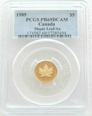 1989 Canada Maple Leaf $5 Gold Proof 1/10oz Coin PCGS PR69 DCAM