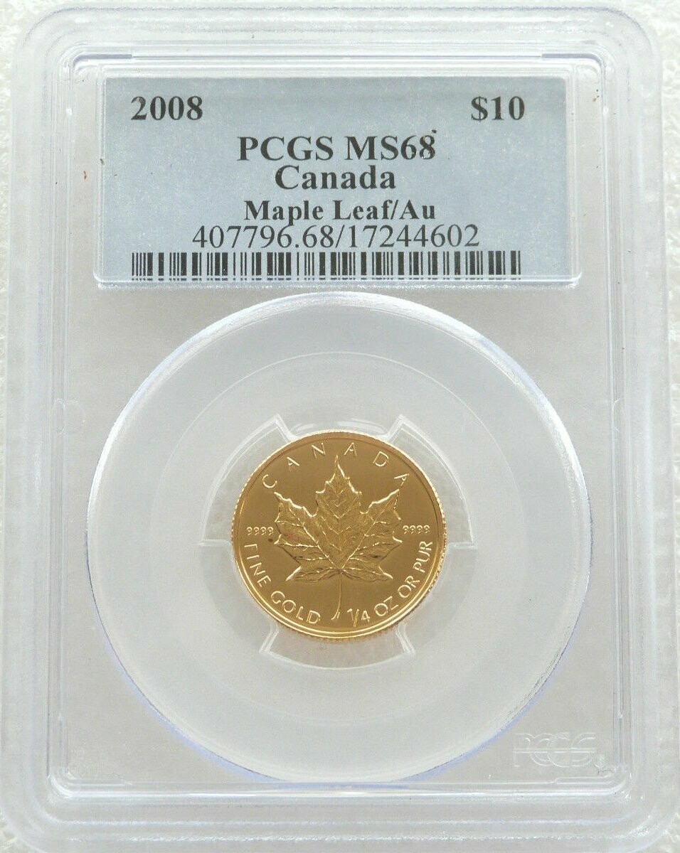 2008 Canada Maple Leaf $10 Gold 1/4oz Coin PCGS MS68