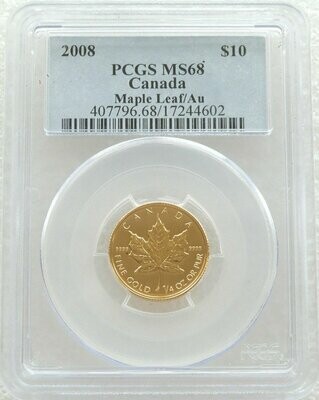 2008 Canada Maple Leaf $10 Gold 1/4oz Coin PCGS MS68