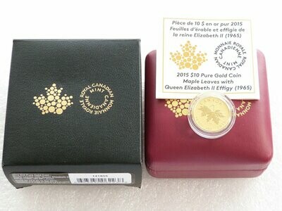 2015 Canada Maple Leaf $10 Gold Proof 1/4oz Coin Box Coa - Arnold Machin