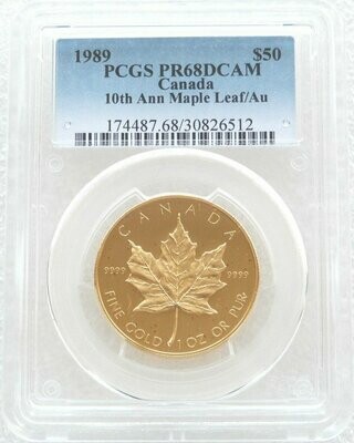 1989 Canada Maple Leaf $50 Gold Proof 1oz Coin PCGS PR68 DCAM