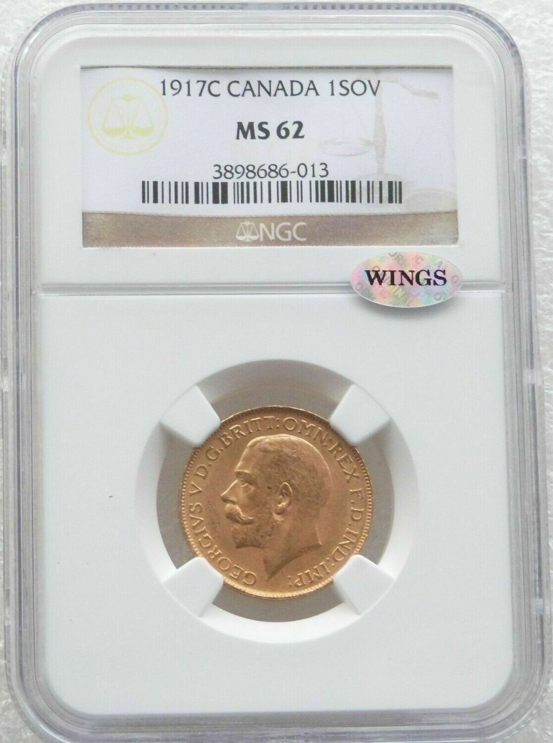 1917-C Canada Ottawa Mint George V Full Sovereign Gold Coin NGC MS62