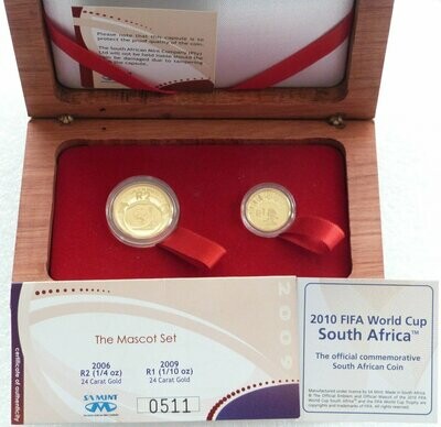 2009 South Africa FIFA World Cup Mascot 2 Rand 1 Rand Gold Proof 2 Coin Set Box Coa