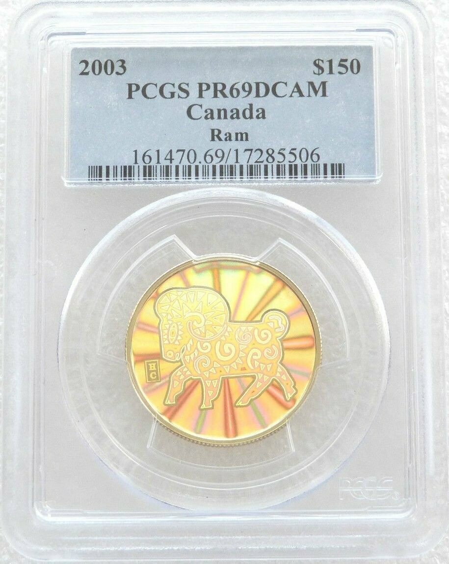 2003 Canada Lunar Ram Hologram $150 Gold Proof Coin PCGS PR69 DCAM