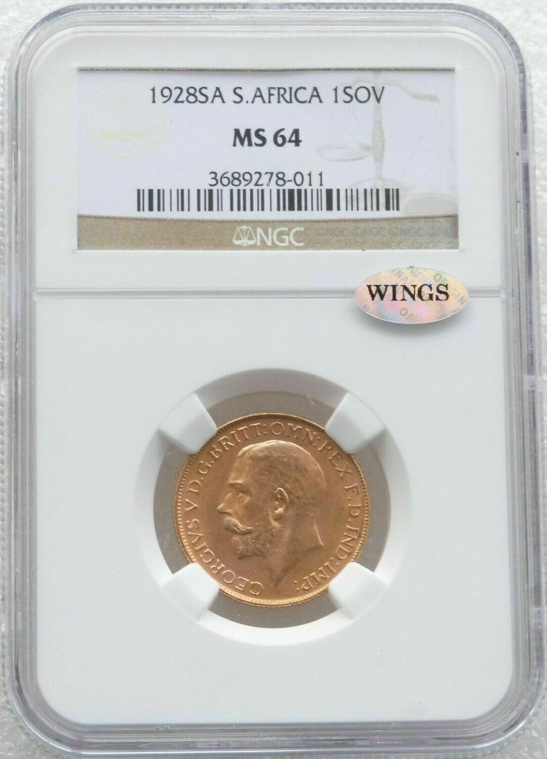 1928-SA South Africa George V Bare Head Full Sovereign Gold Coin NGC MS64