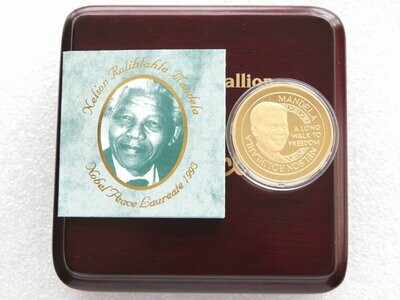 2010 Norway Nelson Rolihlahla Mandela Mint Mark Gold Proof 1/2oz Medal Box Coa