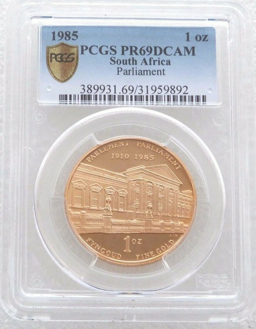 1985 South Africa Parliament 75th Anniversary Gold Proof 1oz Coin PCGS PR69 DCAM