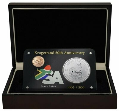2017 South Africa 50th Anniversary Privy Mark Premium Krugerrand Gold and Silver 2 Coin Set Box Coa
