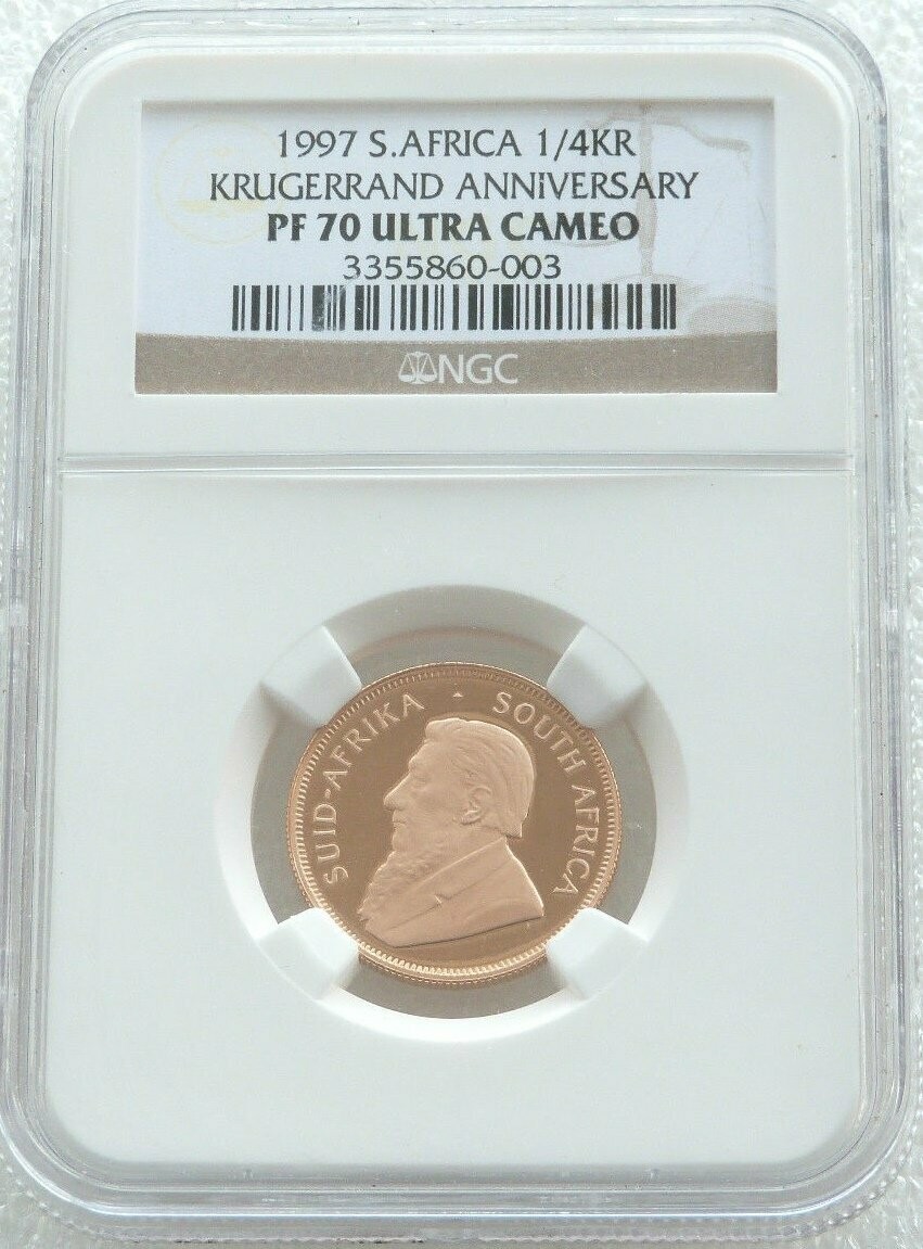 1997 South Africa Launch Mint Mark Quarter Krugerrand Gold Proof 1/4oz Coin NGC PF70