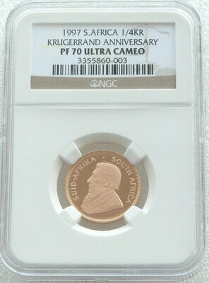 1997 South Africa Launch Mint Mark Quarter Krugerrand Gold Proof 1/4oz Coin NGC PF70