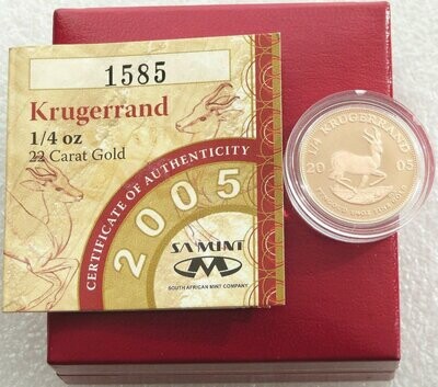2005 South Africa Quarter Krugerrand Gold Proof 1/4oz Coin Box Coa