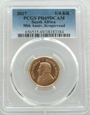 2017 South Africa 50th Anniversary Privy Mark Quarter Krugerrand Gold Proof 1/4oz Coin PCGS PR69 DCAM
