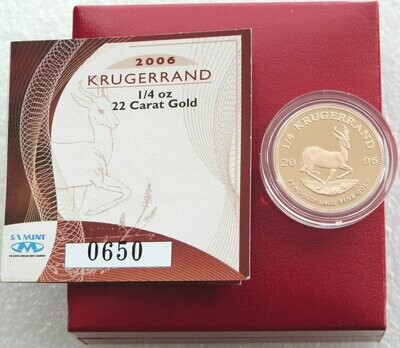 2006 South Africa Quarter Krugerrand Gold Proof 1/4oz Coin Box Coa