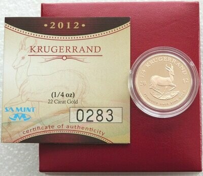 2012 South Africa Quarter Krugerrand Gold Proof 1/4oz Coin Box Coa