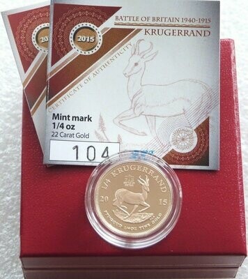 2015 South Africa Battle of Britain Mint Mark Quarter Krugerrand Gold Proof 1/4oz Coin Box Coa