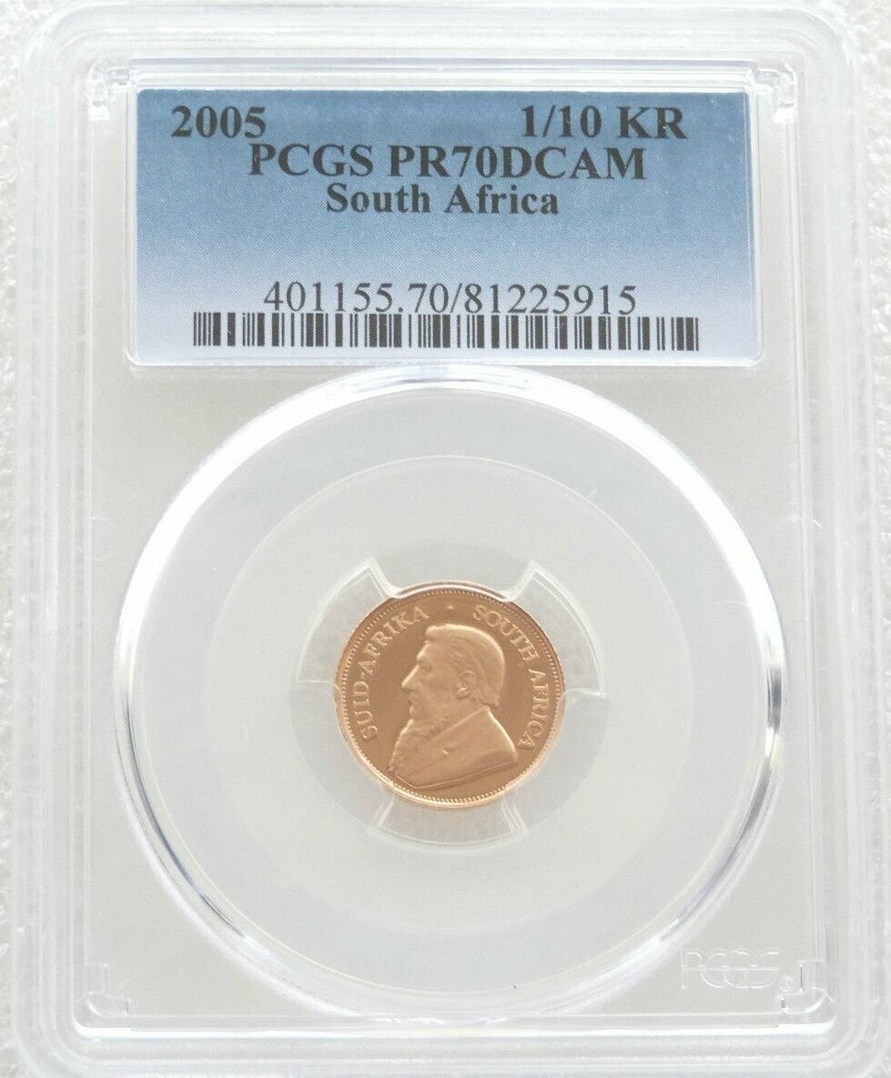 2005 South Africa Tenth Krugerrand Gold Proof 1/10oz Coin PCGS PR70 DCAM