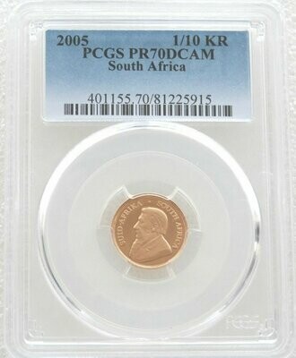 2005 South Africa Tenth Krugerrand Gold Proof 1/10oz Coin PCGS PR70 DCAM
