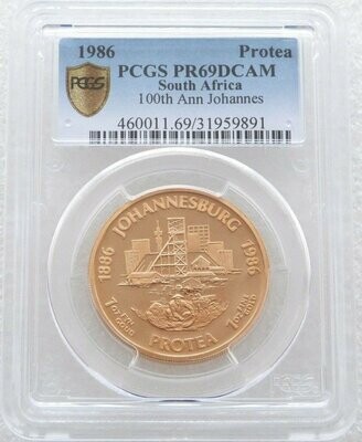 1986 South Africa Protea Centenary Great Gold Rush Gold Proof 1oz Coin PCGS PR69 DCAM