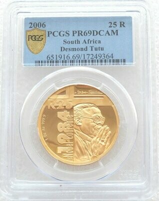 2006 South Africa Protea Desmond Tutu 25 Rand Gold Proof 1oz Coin PCGS PR69 DCAM