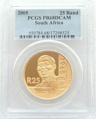 2005 South Africa Protea Albert Luthuli 25 Rand Gold Proof 1oz Coin PCGS PR68 DCAM