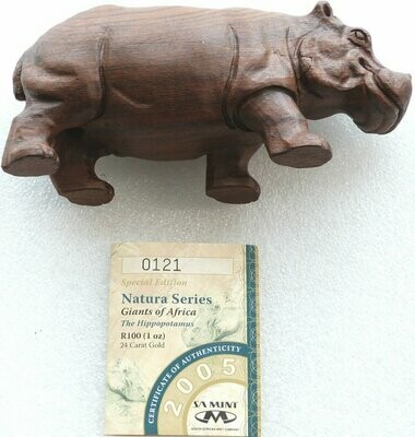 2005 South Africa Natura Hippopotamus 100 Rand Gold Proof 1oz Coin Figurine Coa
