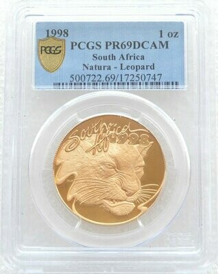 1998 South Africa Natura Leopard Gold Proof 1oz Coin PCGS PR69 DCAM