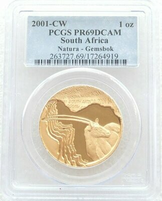 2001-CW South Africa Natura Launch Mint Mark Oryx Gold Proof 1oz Coin PCGS PR69 DCAM