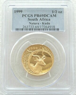 1999 South Africa Natura Kudu Bull Gold Proof 1/2oz Coin PCGS PR69 DCAM
