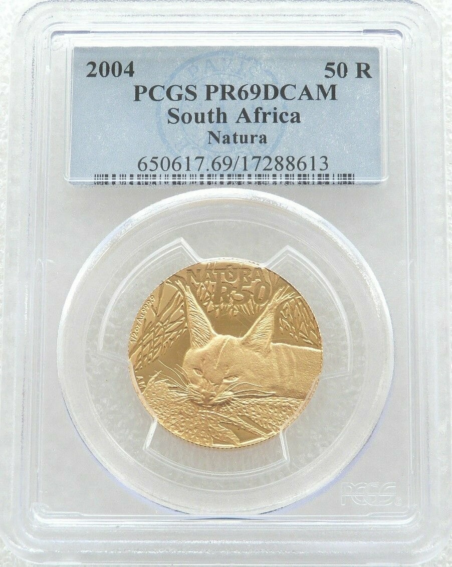 2004 South Africa Natura Caracal 50 Rand Gold Proof 1/2oz Coin PCGS PR69 DCAM