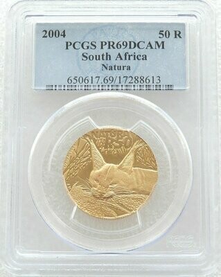 2004 South Africa Natura Caracal 50 Rand Gold Proof 1/2oz Coin PCGS PR69 DCAM