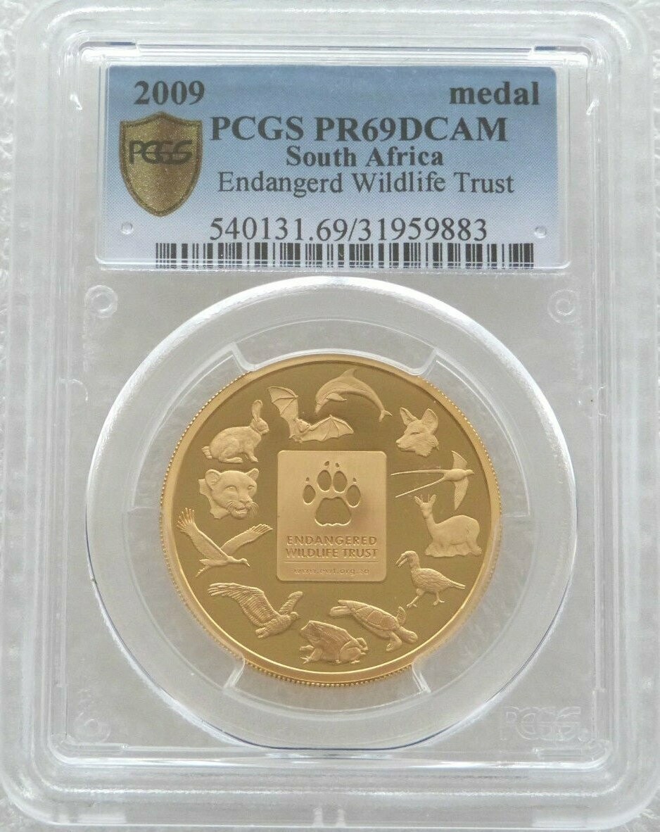 2009-EWT South Africa Launch Natura White Rhino Gold Proof 1/2oz Medal PCGS PR69 DCAM