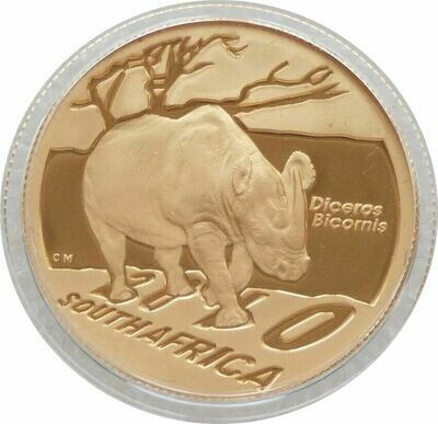2010 South Africa Natura Black Rhino 50 Rand Gold Proof 1/2oz Coin