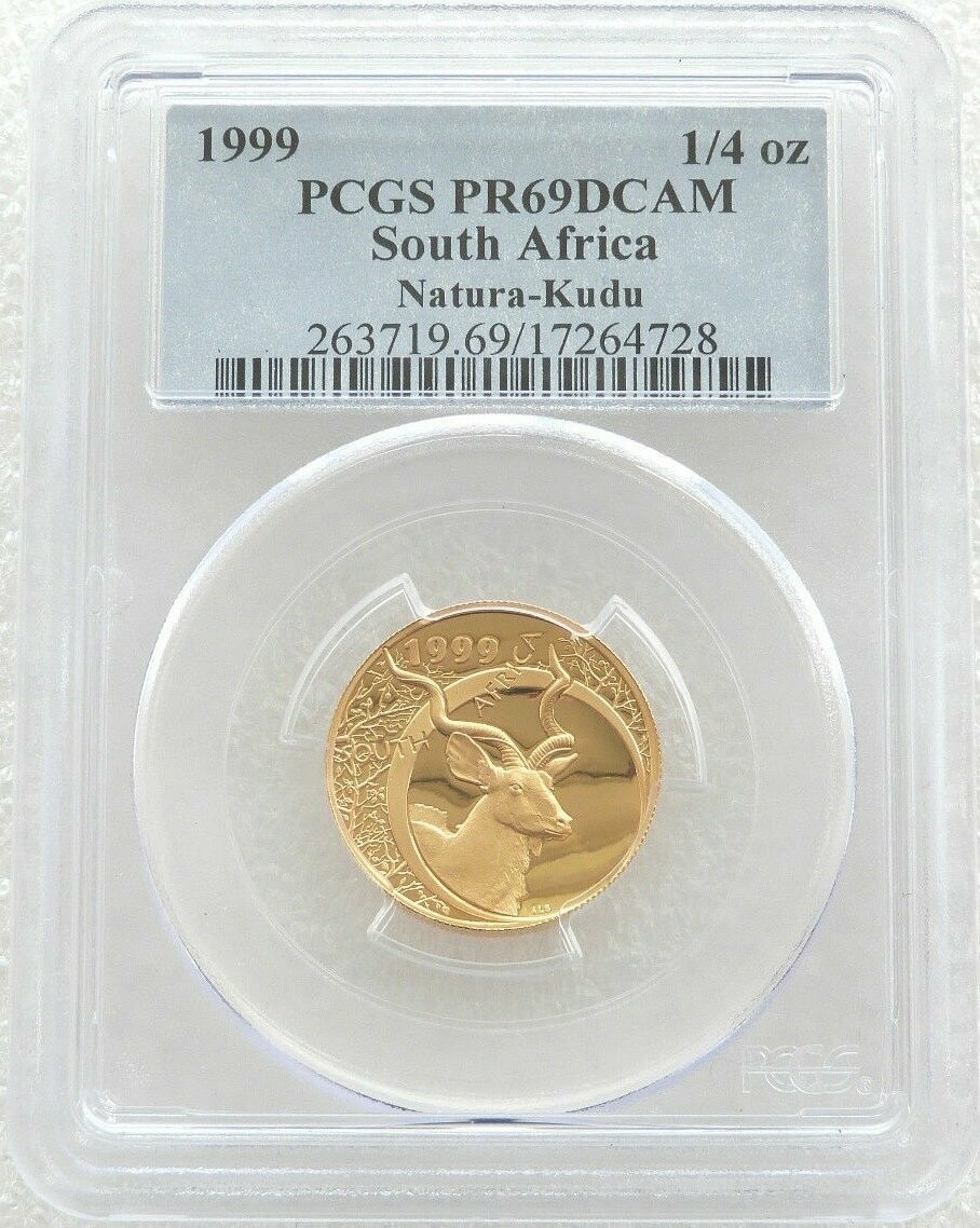 1999 South Africa Natura Kudu Bull Gold Proof 1/4oz Coin PCGS PR69 DCAM