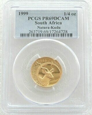 1999 South Africa Natura Kudu Bull Gold Proof 1/4oz Coin PCGS PR69 DCAM