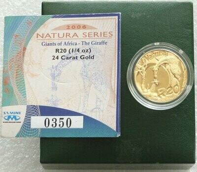 2006 South Africa Natura Giraffe 20 Rand Gold Proof 1/4oz Coin Box Coa