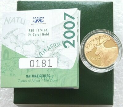 2007 South Africa Natura Eland 20 Rand Gold Proof 1/4oz Coin Box Coa