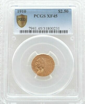 1910 American Indian Head Eagle $2.5 Quarter Dollar Gold Coin PCGS XF45
