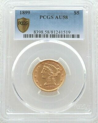 1899 American Liberty Head Half Eagle $5 Gold Coin PCGS AU58
