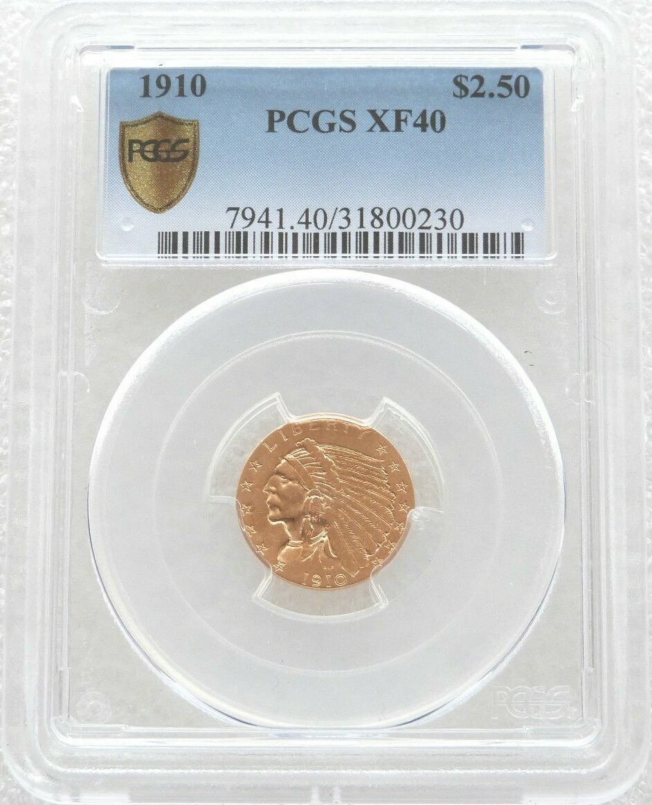 1910 American Indian Head Eagle $2.5 Quarter Dollar Gold Coin PCGS XF40