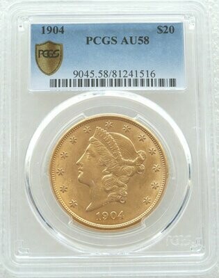 1904 American Eagle Liberty Head $20 Gold Double Eagle Coin PCGS AU58