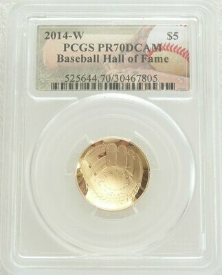 2014-W American Baseball Hall of Fame $5 Gold Proof Coin PCGS PR70 DCAM