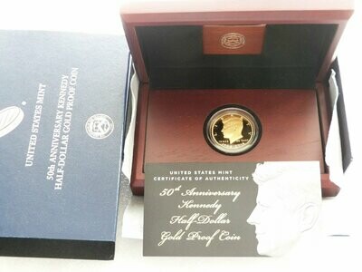 2014-W American John F Kennedy High Relief Half Dollar Gold Proof 3/4oz Coin Box Coa