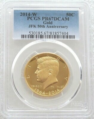 2014-W American John F Kennedy High Relief 50c Half Dollar Gold Proof 3/4oz Coin PCGS PR67 DCAM
