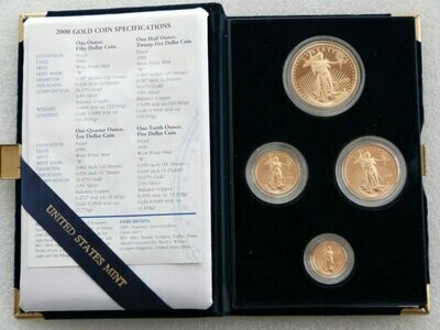 2000-W American Eagle Gold Proof 4 Coin Set Box Coa