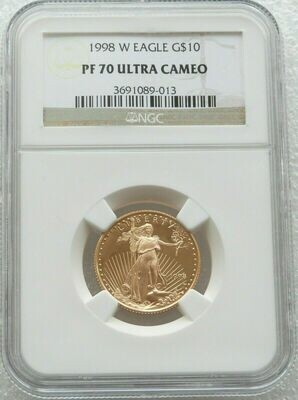 1998-W American Eagle $10 Gold Proof 1/4oz Coin NGC PF70 UC