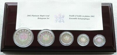 2002 Canada Maple Leaf Hologram Platinum Proof 5 Coin Set Box Coa