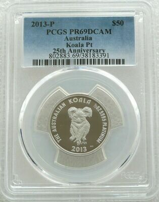 2013 Australia Koala 25th Anniversary $50 Platinum Proof 1/2oz Coin PCGS PR69 DCAM