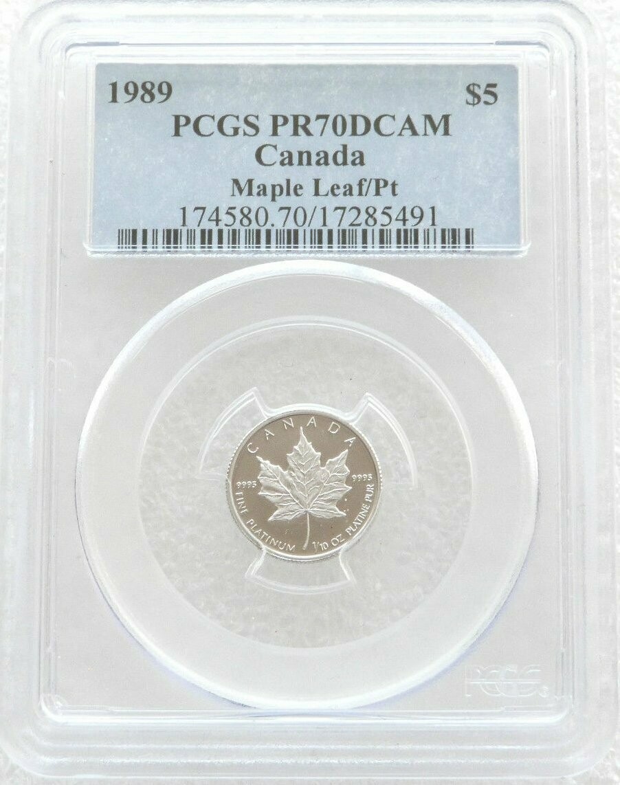 1989 Canada Maple Leaf $5 Platinum Proof 1/10oz Coin PCGS PR70 DCAM