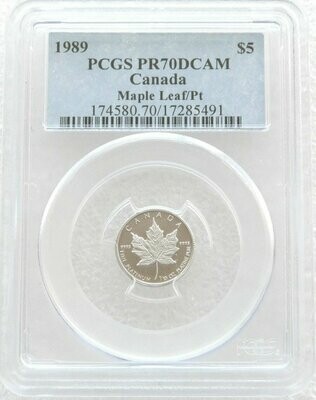 1989 Canada Maple Leaf $5 Platinum Proof 1/10oz Coin PCGS PR70 DCAM